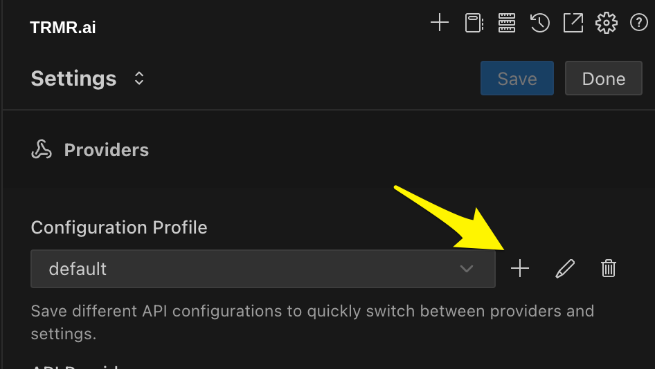 Profile selector with plus button