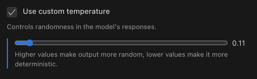 Temperature setting in TRMR settings panel