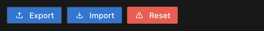 Export, Import, and Reset buttons in TRMR settings