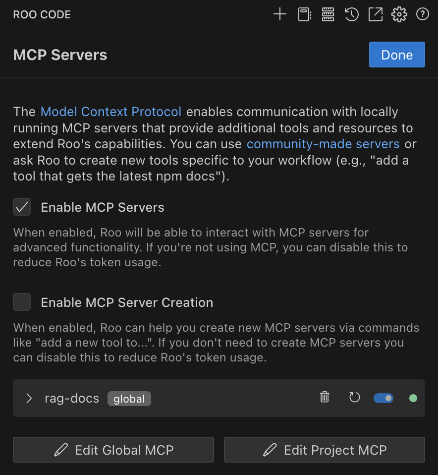 MCP Servers interface in TRMR