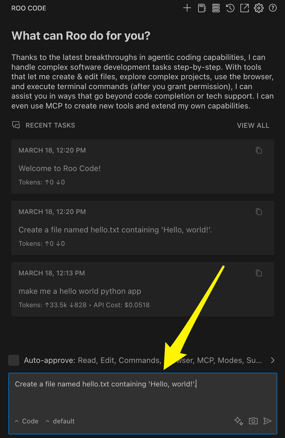 Typing a task in the TRMR chat interface